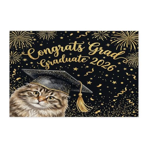 Rompecabezas de madera de gato siberiano con birrete, regalo exclusivo de graduación
