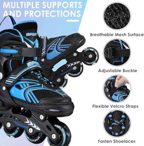 TOMSHOO Inliner, Rollschuhe Inline Roller Skates mit 4 Größen Verstellbar, LED Rädern, Mehrere Größenoptionen, Inlineskates für Kinder Erwachsene Jungen Mädchen