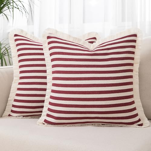 Burgundy-Striped-Decorative-Throw-Pillow-Covers-20x20-Inch-Set-of-2-Boho-Christmas-Pillow-Cases-with-Fringed-Farmhouse-Pillows-Cover-Modern-Cushion-Covers-Pillowcase-for-Sofa-Couch-Bed Burgundy Striped Decorative Throw Pillow Covers 20×20 Inch Set of 2 Boho Christmas Pillow Cases with Fringed Farmhouse Pillows Cover Modern Cushion Covers Pillowcase for Sofa Couch Bed