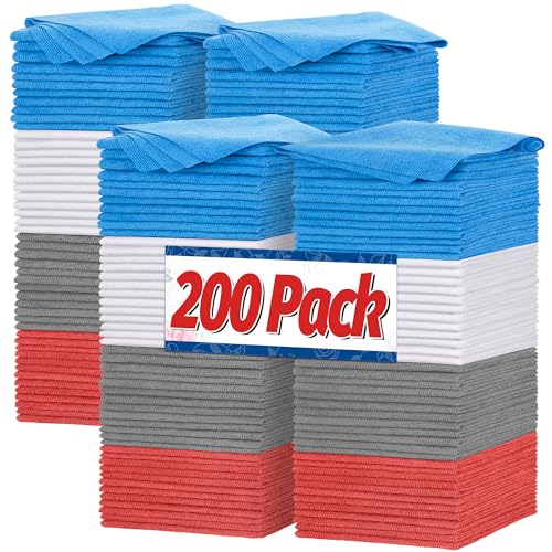 FIXSMITH Shop Towels, Microfiber Cleaning Cloth Bulk, 200 Pack Microfiber Towels for Cars, All-Purpose Absorbent Cleaning Rags, Dust Cloth for Automotive, Mechanic, Garage, Bar, 11.5 x 11.5 inch