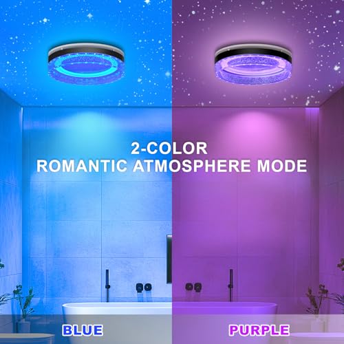 Image of Akicon Bathroom Exhaust Fan with Light, 110 CFM 1.5 Sones Bathroom Fan with Light & Nightlight, Ceiling Mount Vent Fans with Dimmable Shower Lights for Home, Black, Round