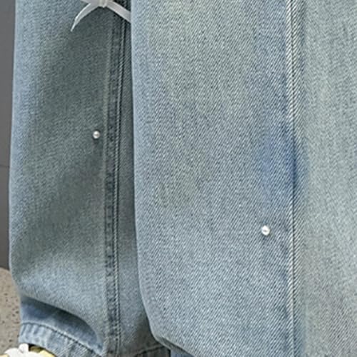 Girls Wide Leg Jeans Kids High Waisted Demin Pants Cute Butterfly Decor Stretch Long Pants with Pockets 5-14 Years3