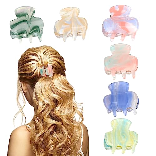 Pack of 6 Small Hair Clips for Women Medium and Thin Hair, Non-Slip Claw, Tortoiseshell Cellulose Acetate for Women Girls