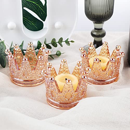 Btgllas Set Of 6 Crown Glass Tealight Candle Holder,Votive Candle Holders For Wedding, Party, Home Decoration, Jewelry Storage Tray,4 Colors Choose (Amber-6Pcs) #TOP3