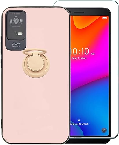 Funda para TCL ION V con protector de pantalla, TPU sólido delgado y flexible con soporte de anillo giratorio de 360 grados, función atril, funda de
