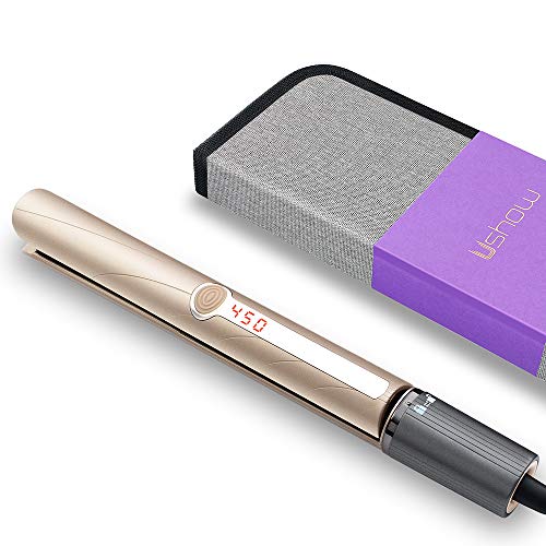 USHOW Hair Straightener and Curler, 2 in 1 Straightener and Curling Iron, Twist Hair Culer Profession Flat Iron for Hair with 1 Inch Titanium Plates, Dual Voltage & Temperature Display
