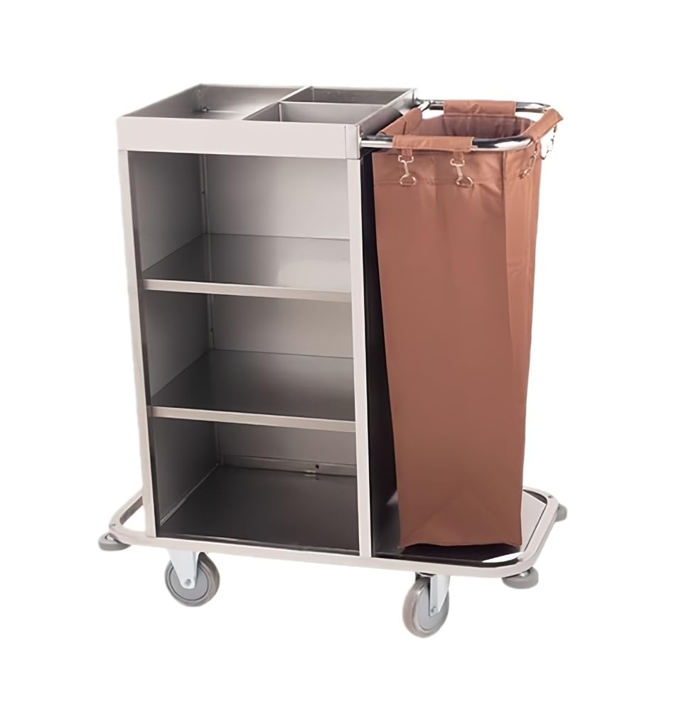 Chariot de ménage multifonction compact avec sacs en toile amovibles pour hôtel et appartement 01