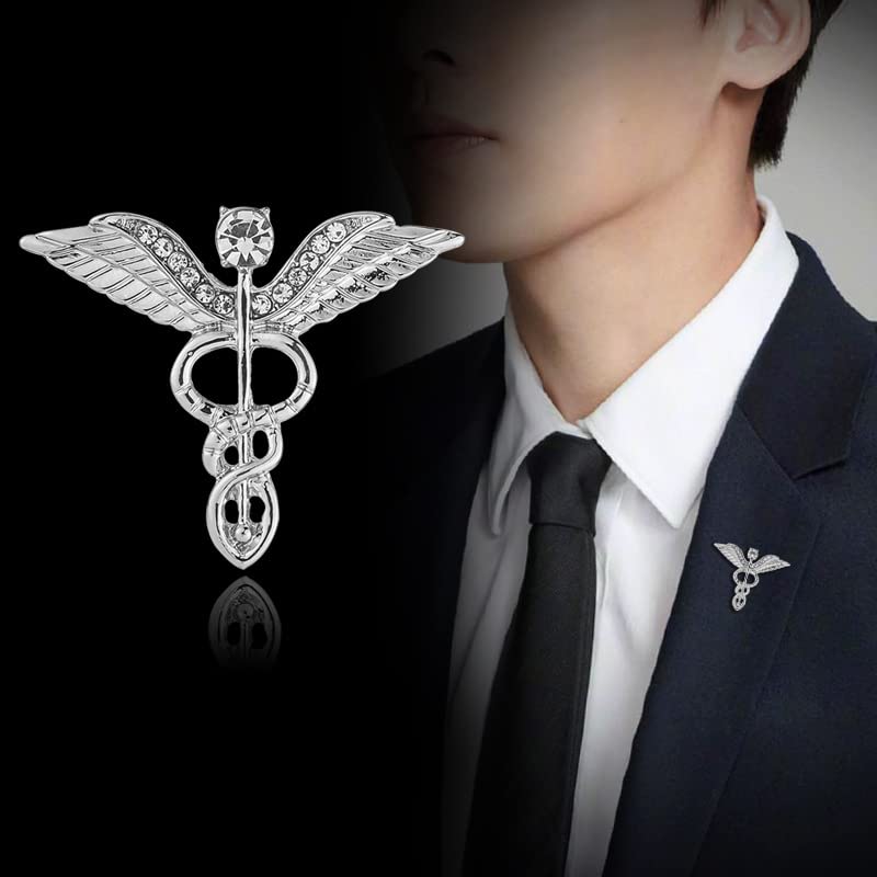 Image of 3Pcs Medical Symbol Caduceus Stethoscope RN Nursing Badge Brooches Lapel Pin for Registered Nurse Doctor Rod of Asclepius Emergency Brooch Jewelry Nurses'day Gift
