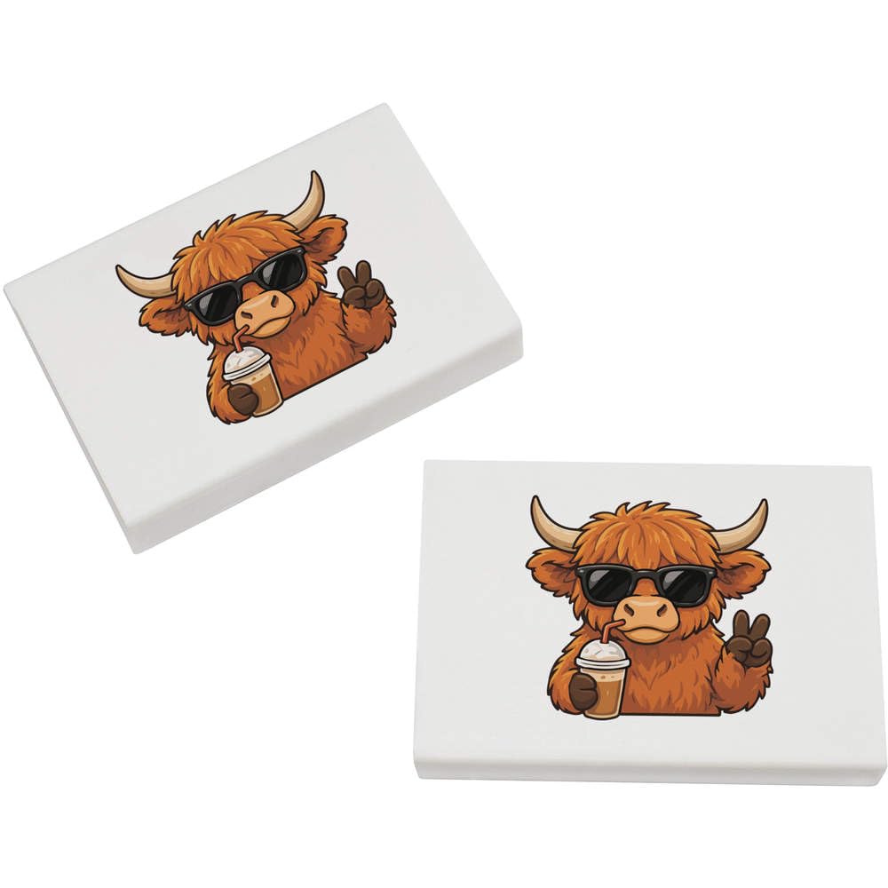 Azeeda 2 x 'Cool Highland Cow' Erasers/Rubbers (ER00059055)