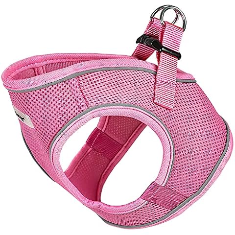 Bunty Voyage Adjustable Dog Puppy Pet Fabric Harness Soft Comfortable Mesh Chest Vest Breathable Comfy Padded with Lead Attachment & Reflective Trim (Medium, Pink) Cover