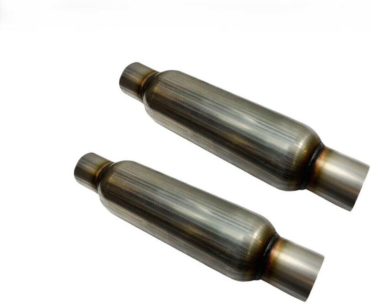 Pair of 2.5"x20"Universal Glass Pack Exhaust Resonator Muffler 4"Round Body