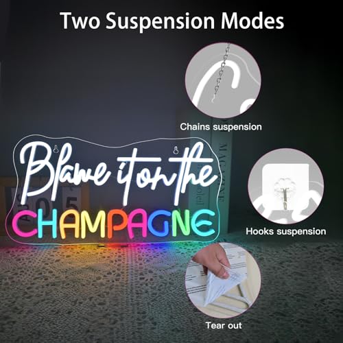 Image of Champagne Neon Sign Wall Decor Blame It on The Champagne But First Champagne Led Neon Light Sign Suitable for Home Bar Kitchen Man Cave Pub Wedding Birthday Graduations Grad Party Backdrop Drinks Gifts USB Warm