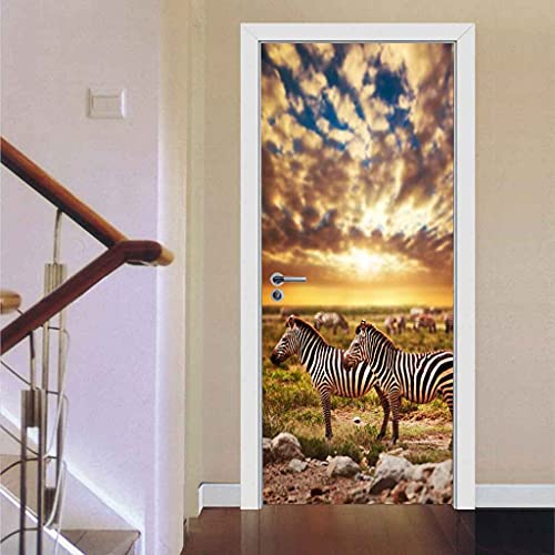 MKNCILN 3D Türtapete Tier Zebra Türaufkleber Selbstklebend Vinyl Türposter Schlafzimmer Wandbilder Tür verpackung Entfernbar Aufkleber Für Esszimmer Zuhause Dekor 88x200cm Cover