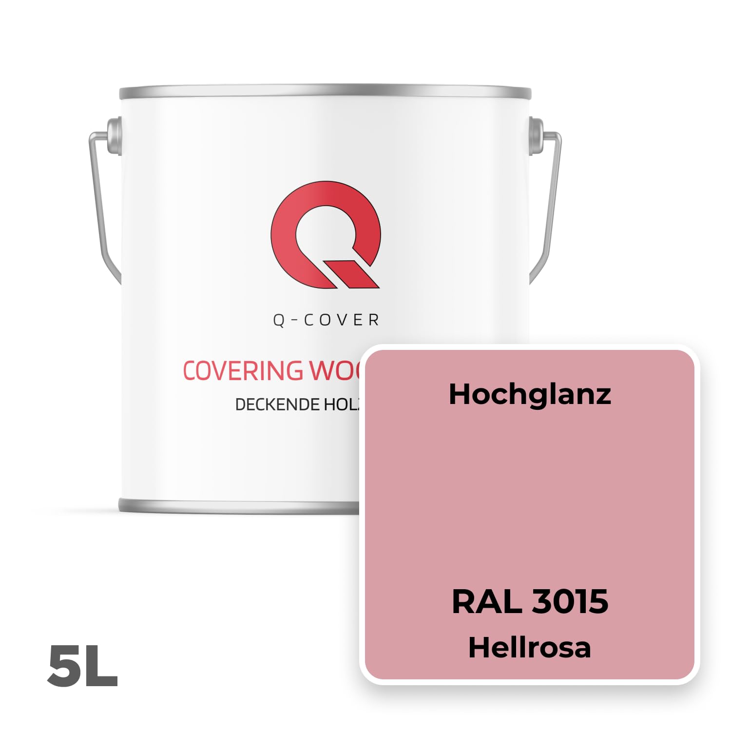DECKENDE HOLZFARBE 5L HOCHGLANZ Hellrosa RAL 3015 RAL DECKFARBE HOLZLACK DECKLACK WETTERSCHUTZFARBE ALLE HOLZARTE OSB-PLATTEN INNEN AUßEN ca. 80-150 ml / m2