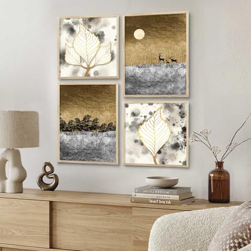 Image of kotart Aesthetic Modern Wall Decor Paintings with Frame for Home Decoration - Painting for Living Room Bedroom - Painting for Wall Decoration Set of 4 (Art 11, Big (13x17 or 13x13 inch))