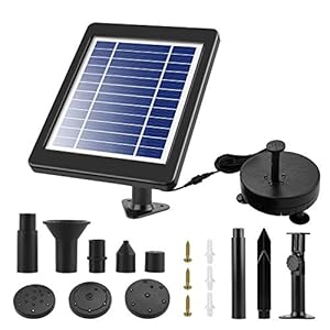 everfarel Zonne-vijverpomp Zonnefontein waterpomp met zonnepaneel 6 V 3,5 W met 5 verschillende nozzles voor tuin vijver…