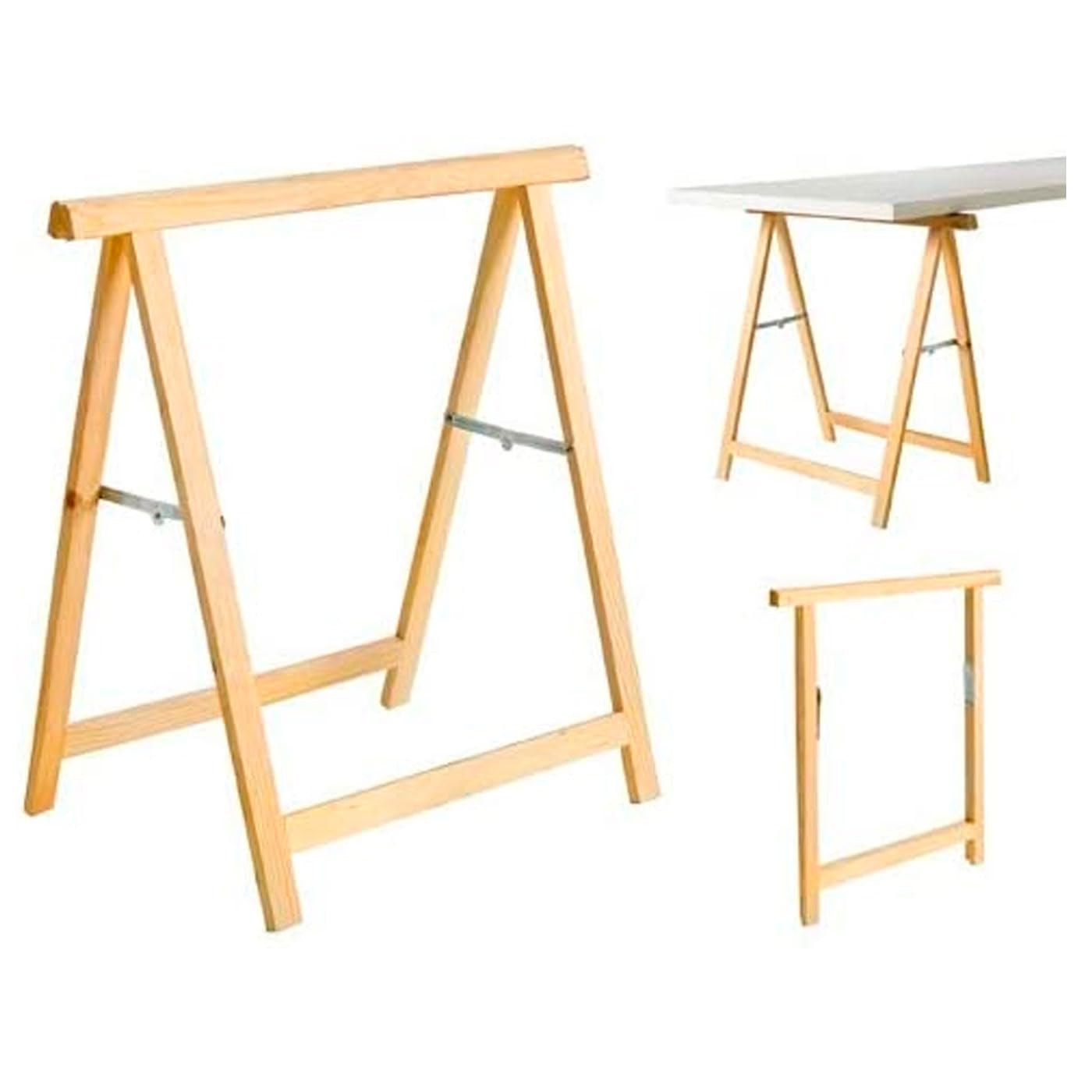 Acan - Pack 2 Caballetes de Madera Plegables para carpintería, Bricolaje, Montar tableros, Cortar Madera, 75 x 73,5 cm