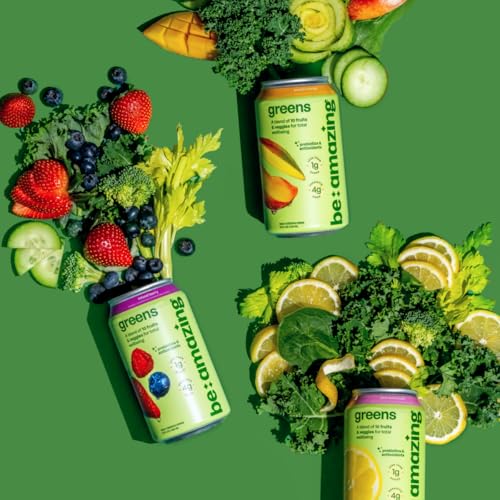 Image of Be Amazing Greens Drink, Peach Mango, Ready to Drink, 10 Organic Fruits & Vegetables, Coconut Water, Vitamin C, Prebiotic Fiber, 25 Calories, Low Sugar, Vegan, Gluten Free, On the Go, 8 Pack