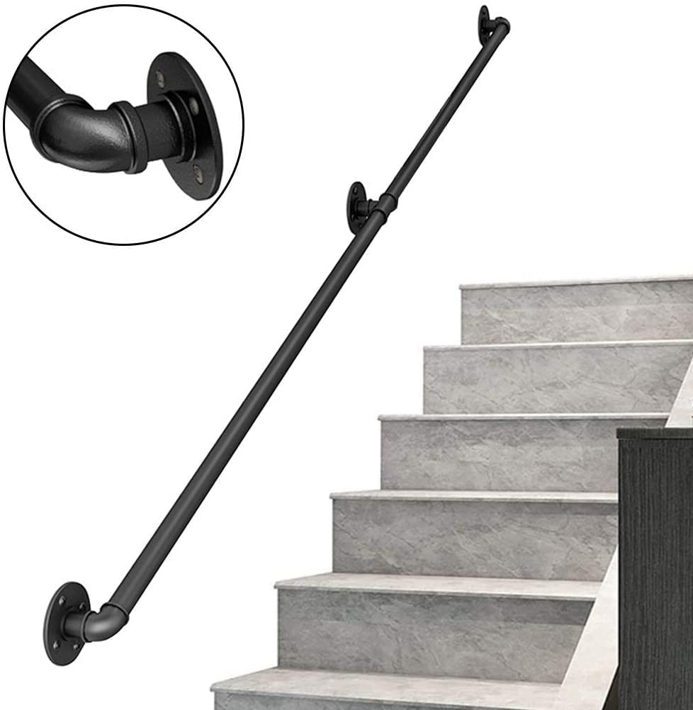 Rampe d'escalier en fer forgé rond noir de 120 à 240 cm