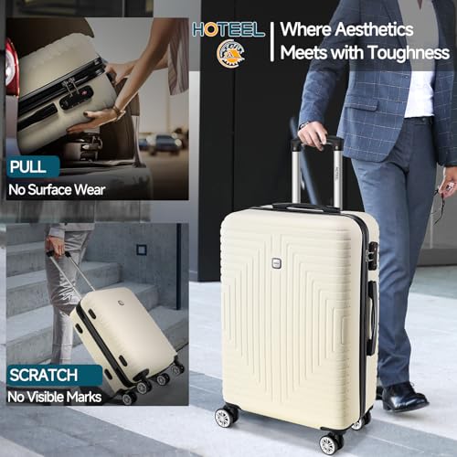 Hoteel Luggage Sets 3 Piece, 4-Yr Warranty ABS+PC Hard Shell Suitcases with Wheels, TSA Aproved Lock and Carry on Bags, Travel Suit Case Set for Men and Women, (3-Piece, Beige)2