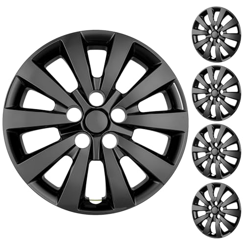 XLAVTIY 16 Inch Hubcaps Compatible with 2013-2019 Nissan Sentra & 2011-2025 Nissan Leaf Factory Steel Wheels ABS Gloss Black Snap-On Wheel Covers Set of 4 (Black)