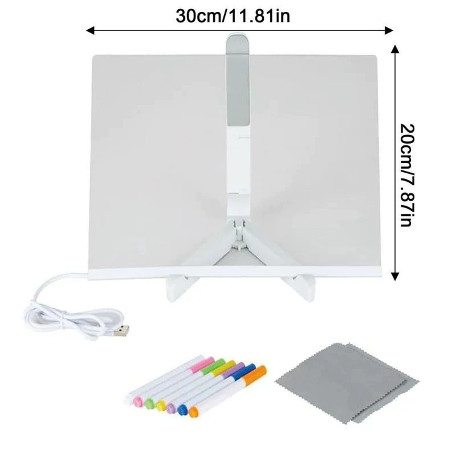 Tablette lumineuse Wondiko Tableau blanc LED acrylique transparent effaçable avec 7 couleurs et support réglable, panneau d’écriture lumineux pour bureau maison café