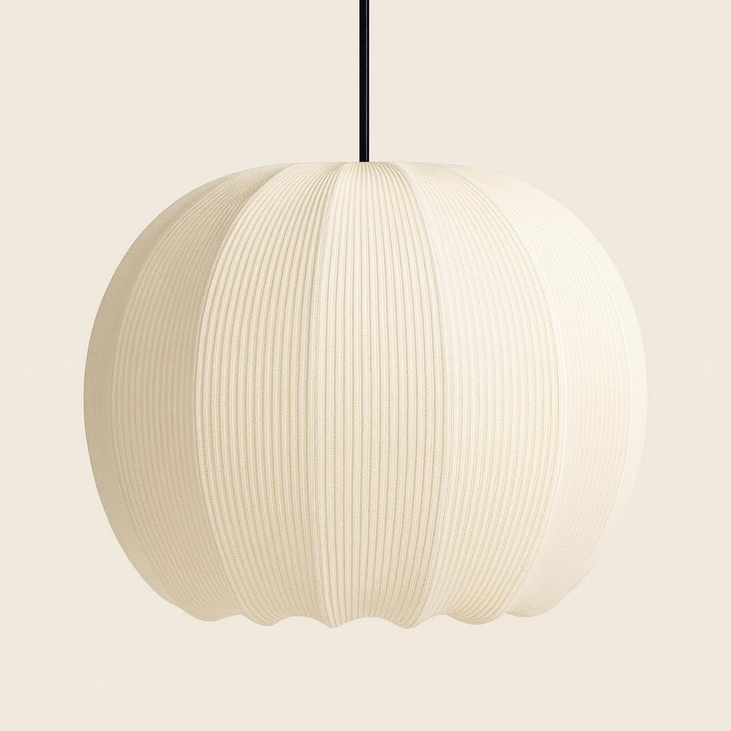 Cgc Lighting Cream Round Indoor Lamp Shade Ribbed Stretch Cotton Fabric Hanging Ceiling Floor Table Lamp (Cream Round)
