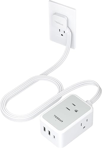 Miniatura 8 de TESSAN Adaptador de enchufe de viaje europeo con regleta de alimentación, cable de extensión de viaje UE Reino Unido con 3 tomas de corriente 3 USB