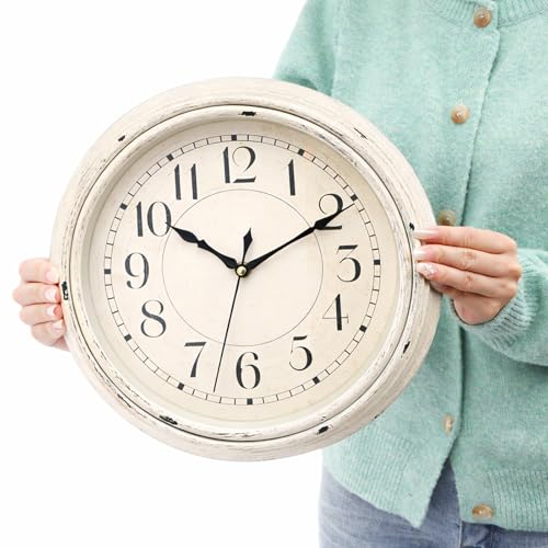 Peohud Silent Wall Clock, 12 Inch Vintage Non Ticking Quartz Battery Operated Round Clock, Rustic Wall Clock for Living Room Kitchen Home Office Classroom School - Image 5