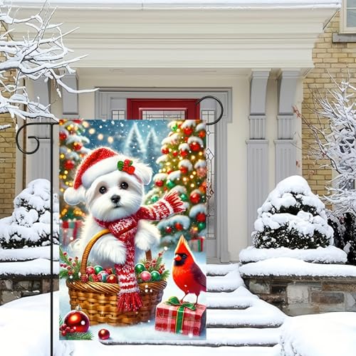 Image of BlissYard Winter Yard Flag Cardinal Maltese Basket 12x18 Inch Polyester