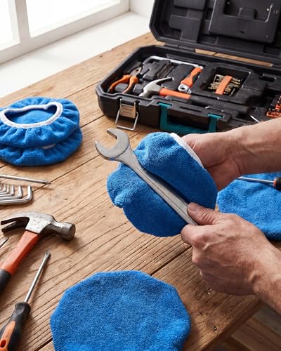 Image of Tallew 40 Pcs 9 to 10 Inches Buffer Pads Bulk Car Polisher Bonnets Orbital Buffer Bonnets Microfiber Polishing Pad Car Wax Cover for Cleaning and Polishing (Dark Blue)