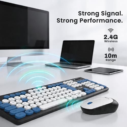 EVM Wireless Keyboard & Mouse Combo, Black, 112 Black, Blue & White - Image 4