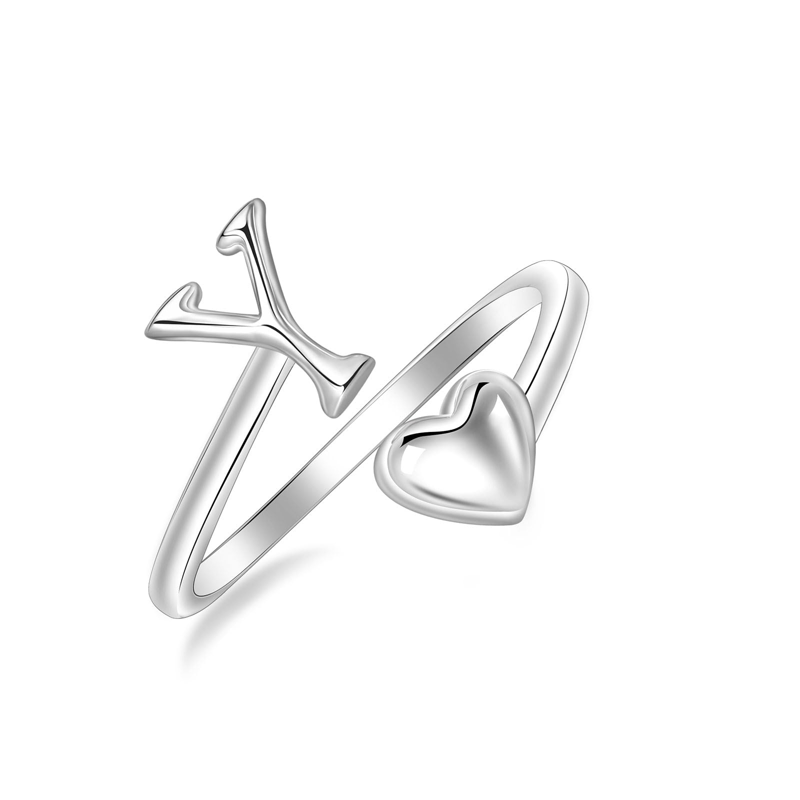 Bague cœur en argent réglable avec initiale pour le style quotidien - 8