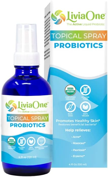 LiviaOne USDA Organic Topical Probiotics for Skin Health | Lactobacillus Acidophilus Probiotic | Gut Health & Immune Support Supplement | Vegan | Non-GMO | Gluten Free | 4 Fl Oz