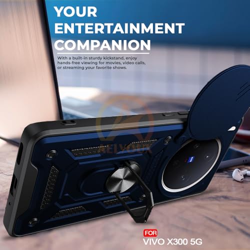 Image of Armor Bumper Back Cover Case for Vivo X300 5G Rotating Camera Cover, Ring Holder & Kickstand | Heavy Duty & 360 Degree Protection Vivo X300 5G Back Cover (Blue)
