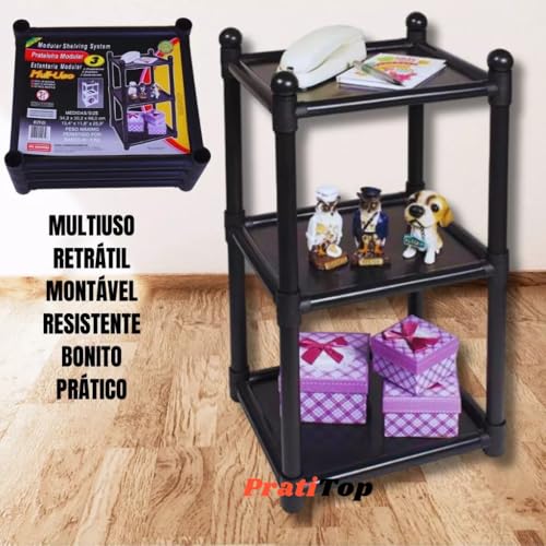 Estante 3 Prateleiras Modular Preta Multiuso para Sala e Quarto Multiuso Premium