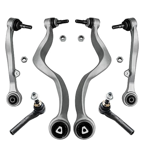 Image of Detroit Axle - 6pc Front End Control Arms Kit for BMW 745i 745Li 760i 760Li, 4 Lower Thrust Control Arms 2 Outer Tie Rod Ends Replacement