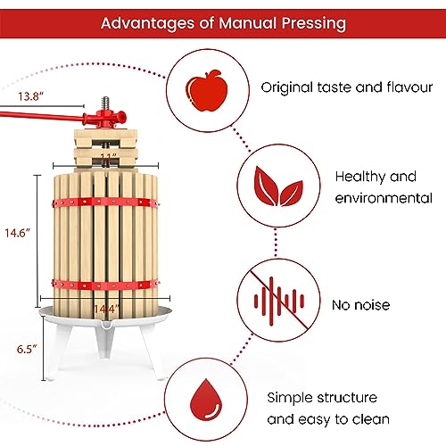 Image of 4.75 Gallon Fruit Wine Press with 2 Pack Filter Bag - 100% Nature Apple&Grape&Berries Crusher Manual Juice Maker for Kitchen, Solid Wood Basket with 8 Blocks Heavy Duty Cider Wine Making Press