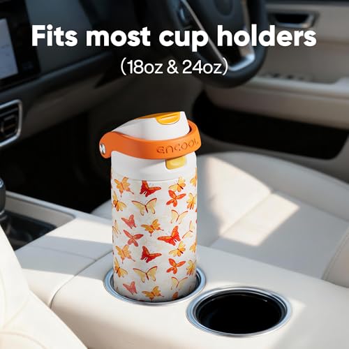 Image of ENCOOL Leakproof Insulated Water Bottle with Straw Dual-Sip Water Bottle Bag-Safe Design for Work, Commute & Gym - Keeps Drinks Cold All Day, 24 oz, Sunset Butterflies