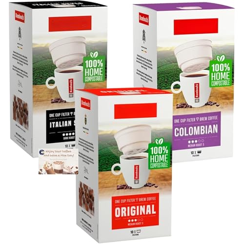 Rombouts One Cup Filter Coffee Variety Bundle - Original Italian Style and Colombian (10 Filters Each 70g Per Pack)