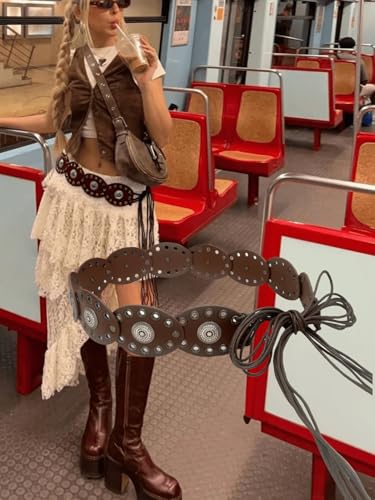 SHENHE Women's Faux Leather Disc Concho Belt Western Cowgirl Hollow Out Tassel Vintage Belt3