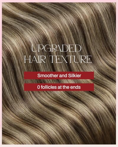 Image of Moresoo Tape in Hair Extensions Human Hair Caramel Balayage 18in 20Pcs 50g | Seamless tape in hair extensions human hair, skin weft tabs, caramel highlights, added length, half up event styling