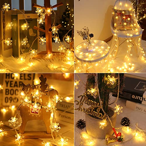 Image of Brightown Solar Christmas Snowflake String Lights 100 LED 39 FT Outdoor Waterproof Fairy Lights with 8 Lighting Modes for Wedding, Party, Tree, Room, Garden, Patio, Yard, Home, Warm White