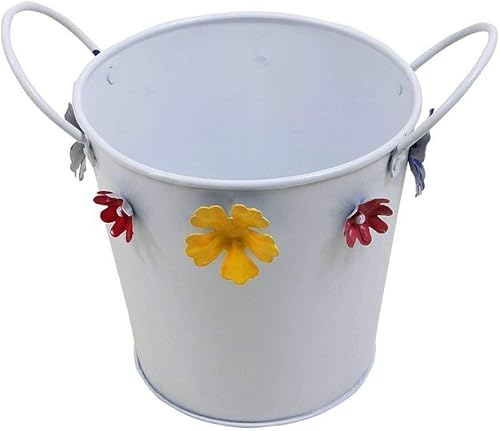 storeindya - Maceta pequeña de metal, diseño floral, para regalos de Acción de Gracias, macetas de pie (redondas)