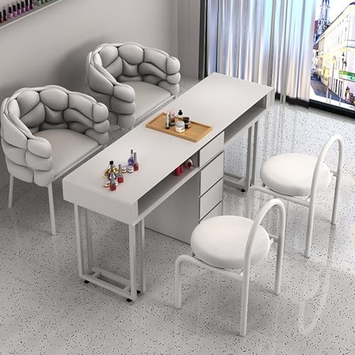 木製ネイルテックデスクマニキュアテーブル、 引出しおよび 2 つの層の貯蔵の棚が付いている釘の場所のスタイリスト装置 家の美の専門の現代釘の机のワークステーション(140x40x78cm)