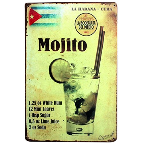 YiKang Retro Style Mojito - Placa de hierro para pared, hogar, oficina