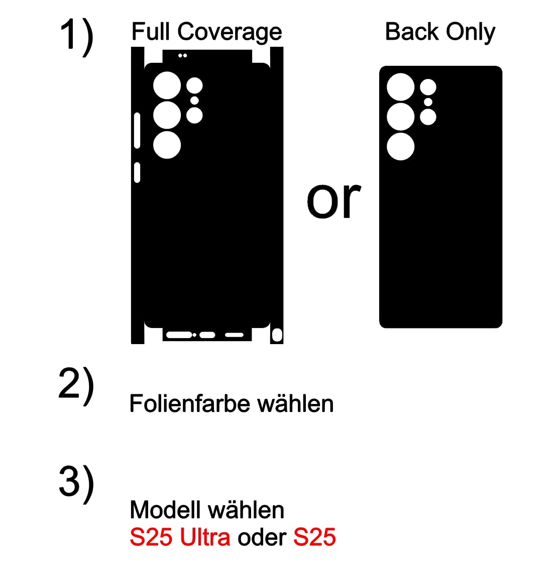 Skin compatibile con Samsung Galaxy S25 & S25 Ultra, pellicola protettiva protettiva a 360° Full Coverage o Back Only (Full Coverage, Carbon Black, S25)