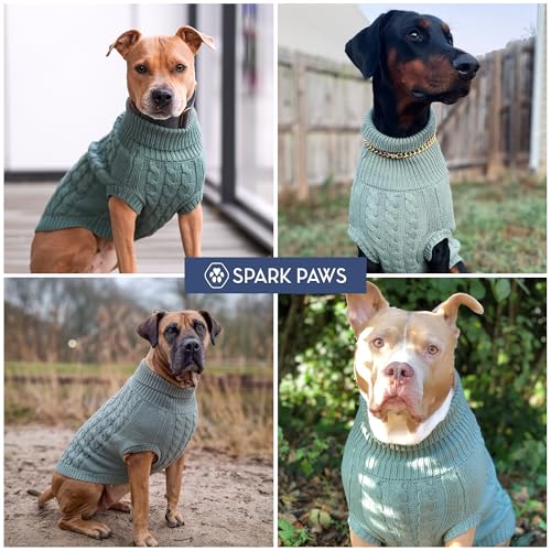 Spark Paws Strickpullover für Hunde – Weicher, Warmer Winterpullover für kleine, mittelgroße und große Hunde – Pullover für Französische Bulldoggen, Pitbulls, Hündinnen und Rüden, (Pine Green,3XL)