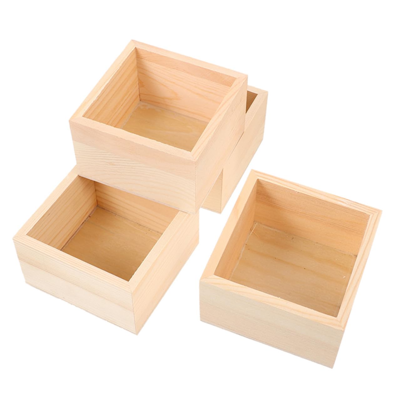 Wielofunkcyjne drewniane pudełka do przechowywania, 15 x 15 x 6 cm, zestaw 4 sztuk, organizer na biurko z naturalnego drewna, do rękodzieła i materiałów biurowych, design bez pokrywki, idealny do