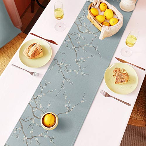 Chemin de table bleu clair de Noël avec fleurs de prunier pour repas de fête - 4
